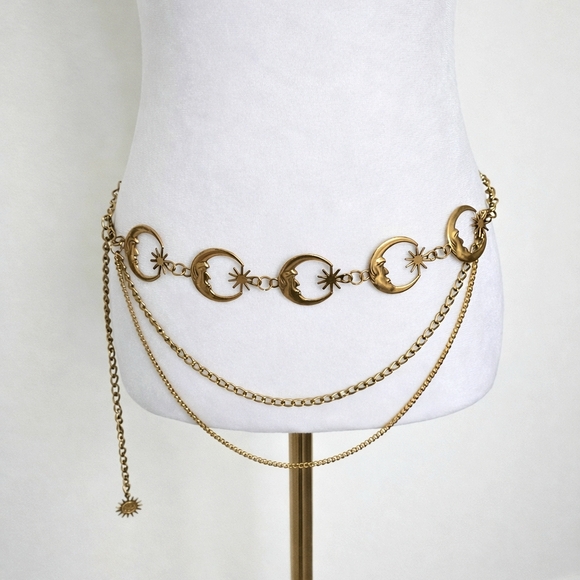 Vintage Gold Moon Sun Celestial Chain Belt NEW - Picture 2 of 10